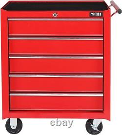 5-Drawer Rolling Tool Chest with Lock & Key Tool Storage Cabinet with Wheels Red