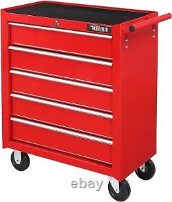 5-Drawer Rolling Tool Chest with Lock & Key Tool Storage Cabinet with Wheels Red