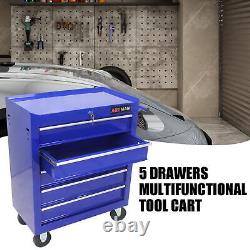 5 Drawers Rolling Tool Box Cart Tool Chest Tool Storage Cabinet with 4 Wheels Blue
