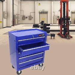 5 Drawers Rolling Tool Box Cart Tool Chest Tool Storage Cabinet with 4 Wheels Blue
