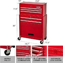 5 Drawers Rolling Tool Box Chest Rolling Tool Storage Cabinet with Wheels (Red)