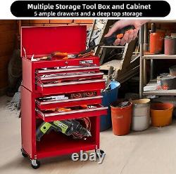 5 Drawers Rolling Tool Box Chest Rolling Tool Storage Cabinet with Wheels (Red)
