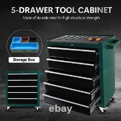 5 Drawers Rolling Tool Chest Cabinet Storage Box with Wheels Garage Workshop