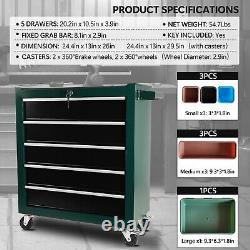 5 Drawers Rolling Tool Chest Cabinet Storage Box with Wheels Garage Workshop