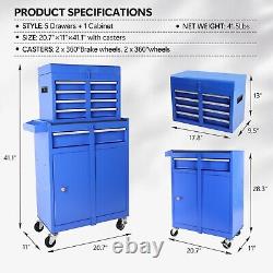 5 Drawers Rolling Tool Chest Storage Cabinet Box on Wheels Garage Workshop