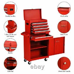 5-Drawers Rolling Tool Storage Chest Cabinet High Capacity with Wheels Red