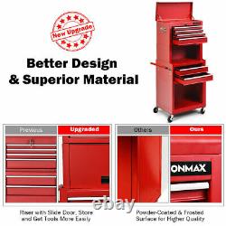 6-Drawer Rolling Tool Chest Storage Cabinet Toolbox Combo Locking With Riser Red