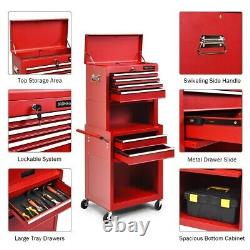 6-Drawer Rolling Tool Chest Storage Cabinet Toolbox Locking Portable Top Box Red