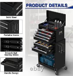 6-Drawer Rolling Tool Chest with Wheels Storage Cabinet Detachable Top Tool Box