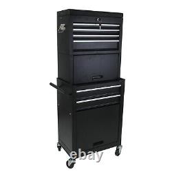 6-Drawer Steel Tool Chest 2 in 1 Rolling Garage Box & Cabinet with Wheels Black