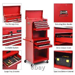 6-Drawer Toolbox Rolling Tool Chest Storage Cabinet Combo Locking With Riser Red