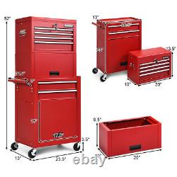 6-Drawer Toolbox Rolling Tool Chest Storage Cabinet Combo Locking withRiser Red