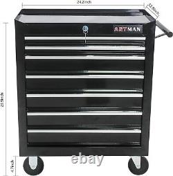 7 Drawer Rolling Tool Box WithLocking System & High Capacity Storage Cabinet Black