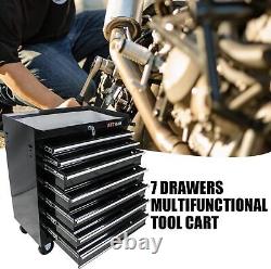 7 Drawer Rolling Tool Box WithLocking System & High Capacity Storage Cabinet Black