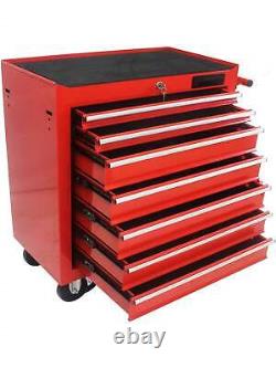 7-Drawer Rolling Tool Chest with Lock for Garage Locking Mechanism Red