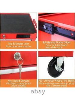 7-Drawer Rolling Tool Chest with Lock for Garage Locking Mechanism Red