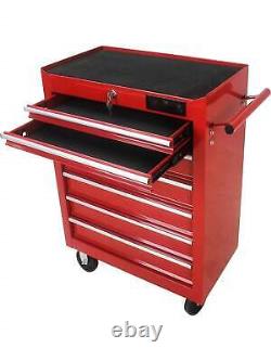 7-Drawer Rolling Tool Chest with Lock for Garage Locking Mechanism Red