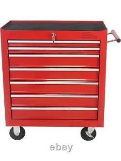 7-Drawer Rolling Tool Chest with Lock for Garage Locking Mechanism Red