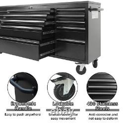 72 in Rolling Tool Chest with Wheels, 430 Stainless Steel, 15 Drawers