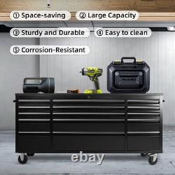 72 in Rolling Tool Chest with Wheels, 430 Stainless Steel, 15 Drawers