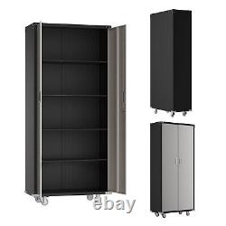 74 2-Door Rolling Tool Storage Cabinet Lockable Box +Wheel 4 Adjustable Shelves