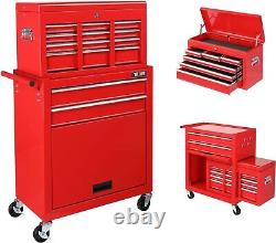8-Drawer Lockable Rolling Tool Chest Tool Storage Cabinet Detachable Top Red New