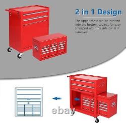 8-Drawer Lockable Rolling Tool Chest Tool Storage Cabinet Detachable Top Red New
