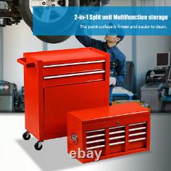 8-Drawer Rolling Tool Chest 2 in 1 Lockable Tool Box Steel Storage Cabinet Red
