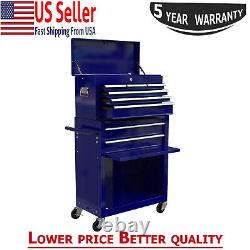 8 Drawer Rolling Tool Chest Box Organizer Storage Cabinet Combo with 4 Wheels Blue
