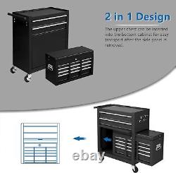 8-Drawer Rolling Tool Chest with Lock & Key, Tool Storage Cabinet with Wheels