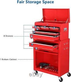 8-Drawer Rolling Tool Chest with Lock & Key Tool Storage Cabinet with Wheels Red