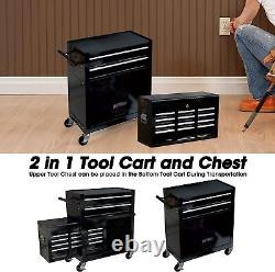 8-Drawers Rolling Tool Chest Metal Storage Tool Box with Wheels & Lock-Black