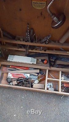 Antique Vintage Stanley Tool Chest No 851 Box Roll Top Oak Cabinet Plane Level