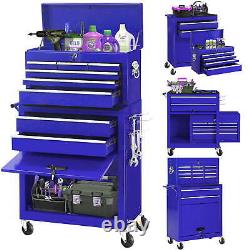 Aukfa Rolling Tool Box 8-Drawer Tool Chest & Cabinet for Workshop Garage, Blue