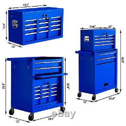 Aukfa Rolling Tool Box, 8-Drawer Tool Chest & Cabinet for Workshop Garage, Blue