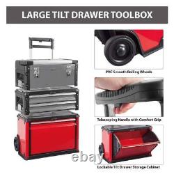 Big Red Rolling Upright Trolley Tool Box 31.5H Portable Steel+Plastic Stackable