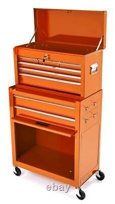 BikeTek Steel Rolling Tool Cabinet Orange 8-Drawer Top Chest Box Garage Storage