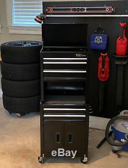 Black 5-Drawer Rolling Tool Chest + Cabinet Combo With Riser Storage Organizer