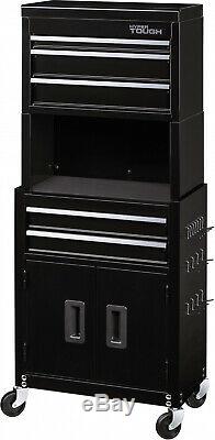 Black 5-Drawer Rolling Tool Chest + Cabinet Combo With Riser Storage Organizer