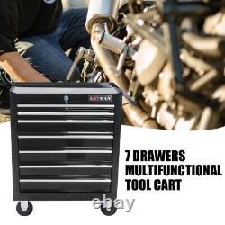 Black 7-Drawer Tool Box Rolling Tool Cart Lockable Home Repair Storage Tool Ches