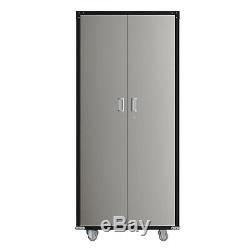 Black Garage Metal Rolling Tall Storage Cabinet Shelving Stainless Steel Doors