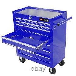 Blue 7 Drawers Multifunctional Toolbox Organizer Rolling Tool Chest With Locks