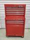 Cherry Red Two-piece Craftsman Toolchest On Rolling Wheels 9 Drawer Tool Chest