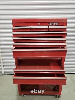 Cherry Red Two-Piece Craftsman Toolchest on Rolling Wheels 9 Drawer Tool Chest