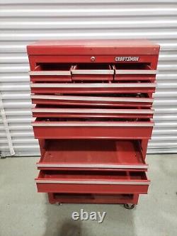 Cherry Red Two-Piece Craftsman Toolchest on Rolling Wheels 9 Drawer Tool Chest