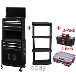 Combo Rolling Tool Chest and Cabinet Plastic Shelves 2 Tool Box Organizer 2-Pack