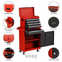 Costway Tool Organizer Large Capacity Tool Chest Cabinet 4-Wheel Rolling Toolbox
