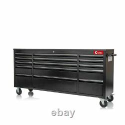 Crytec Black 15 Drawers 72 Inch Work Bench Tool Box Chest Cabinet Rolling Cab