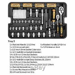 DEKO 258 Piece Tool Kit with Rolling Tool Box Socket Wrench Hand Tool Set