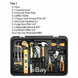 DEKO 258 Piece Trolley Portable Tool Kit with Rolling Tool Box Mechanic Case